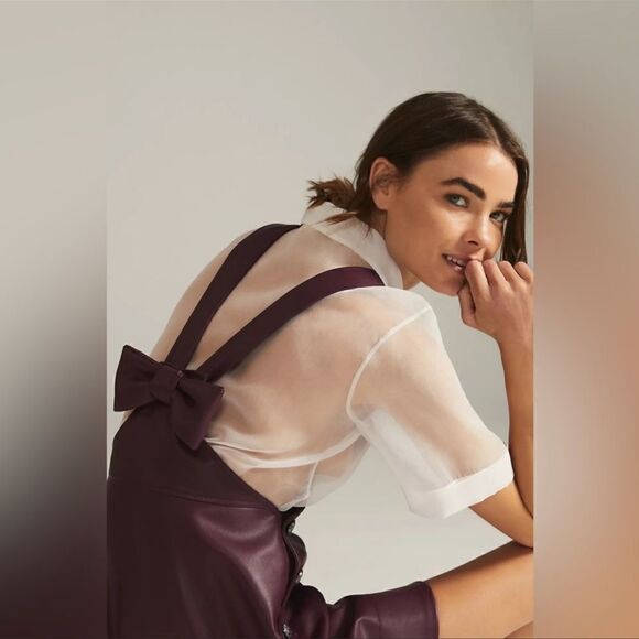 Anthropologie Maeve Faux Leather Pinafore In Plum NEW Size Small - Picture 2 of 14